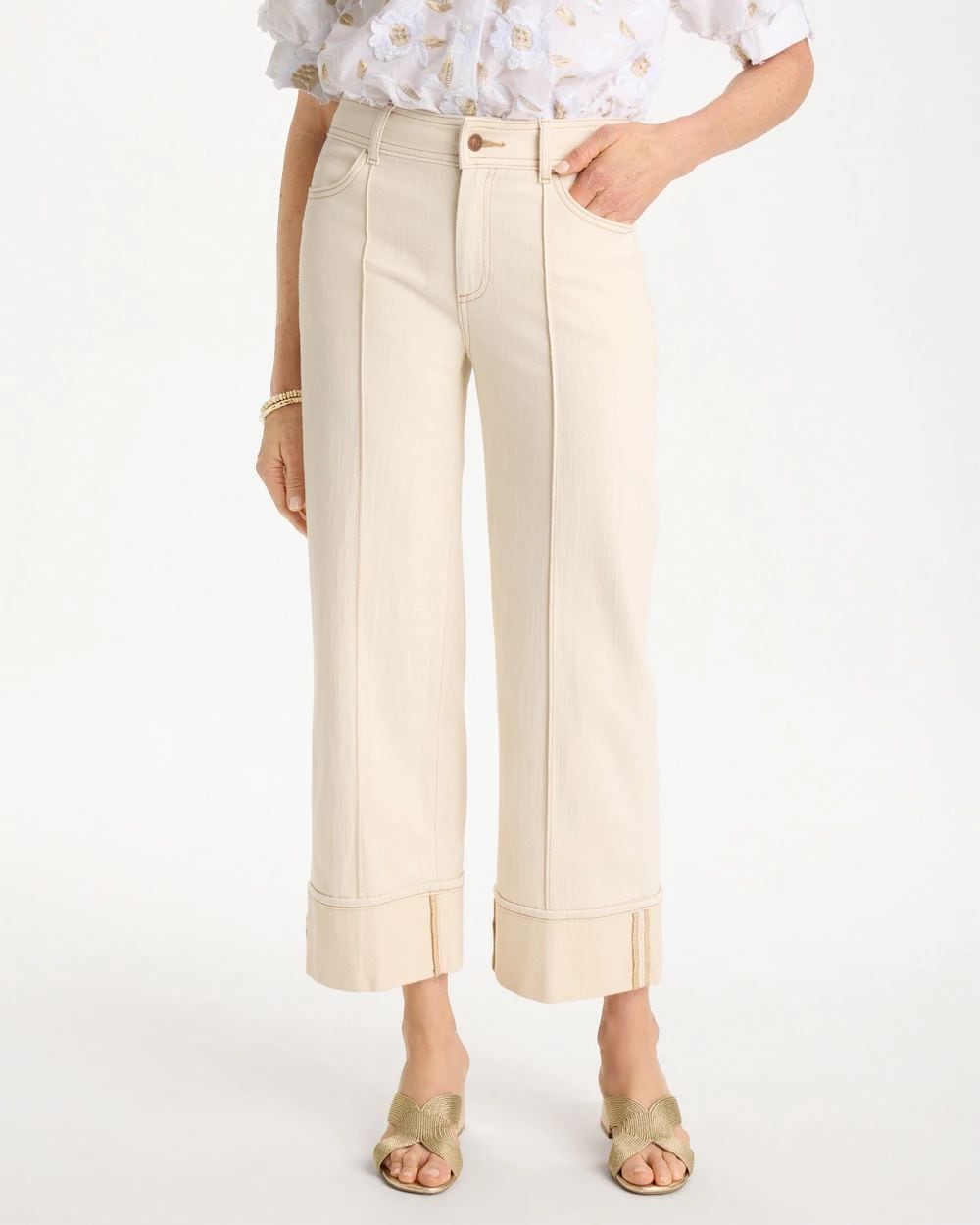 Pintuck Cuffed Cropped Jeans