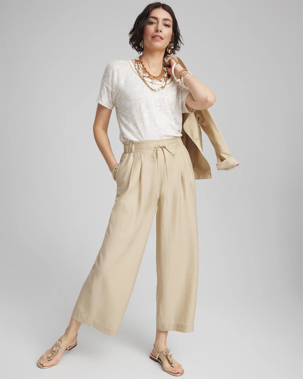 Lightweight Wide Leg Cropped Pants