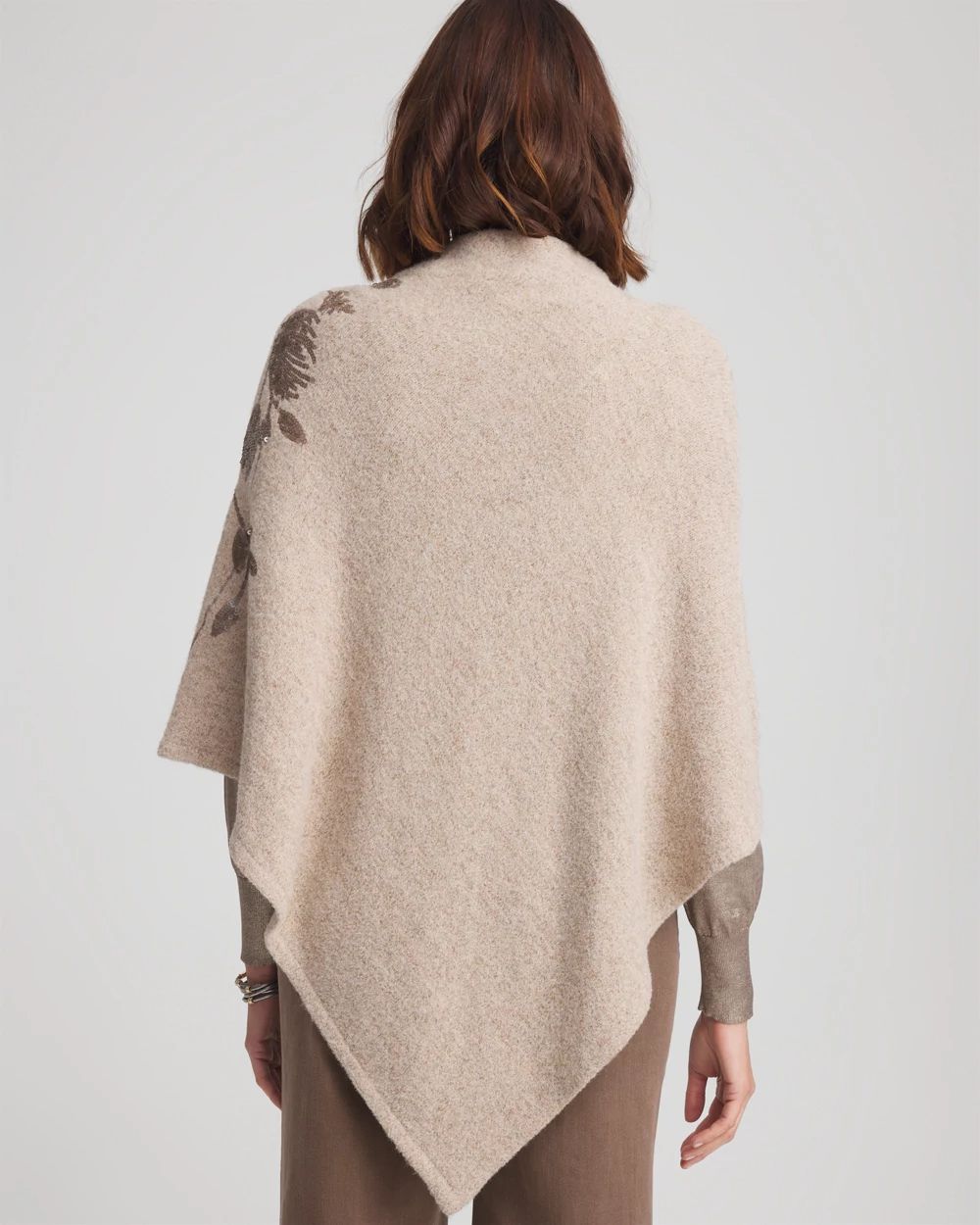 Mock Neck Floral Sequin Poncho