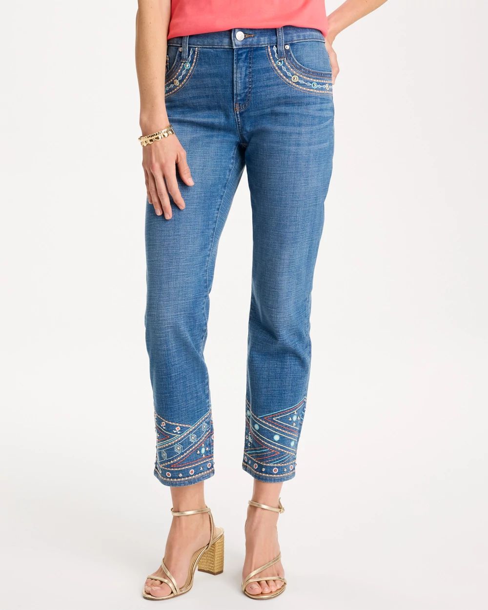Girlfriend Slim Embellished Crop Jeans