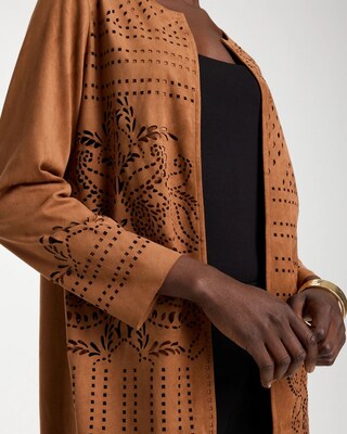 Faux Suede Cutwork Longline Jacket click to view larger image.