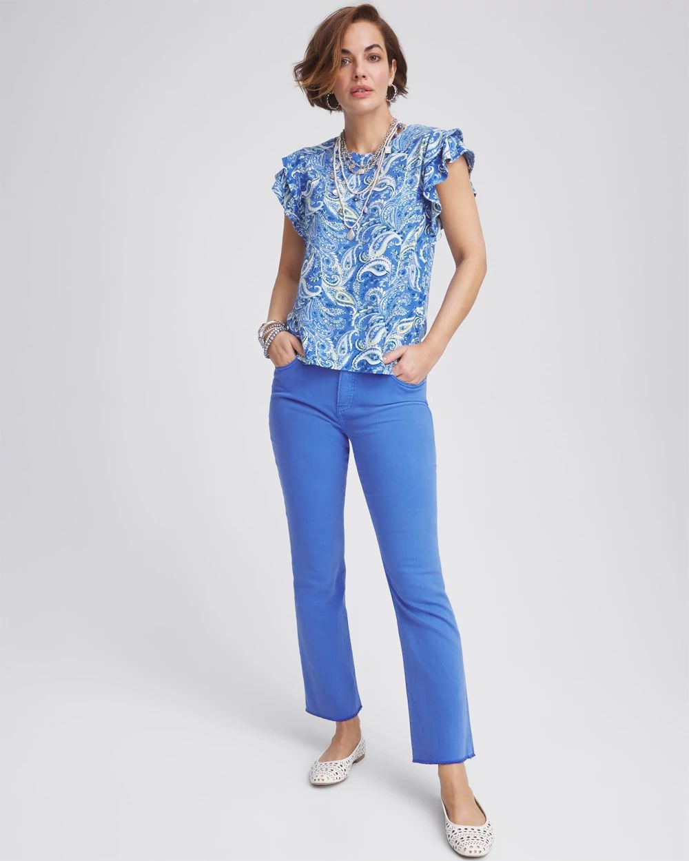 Girlfriend Fray Hem Kick Flare Jeans click to view larger image.