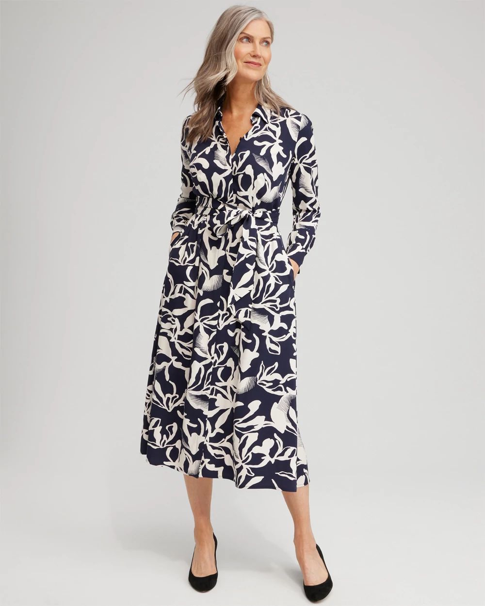 Twill Floral Shirt Dress