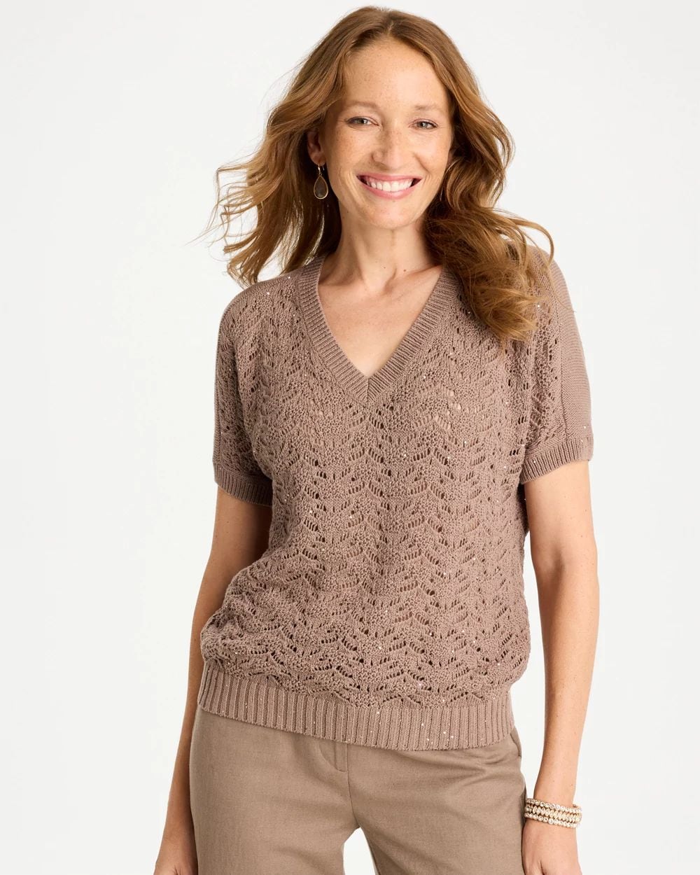 Sequin Pointelle Pullover