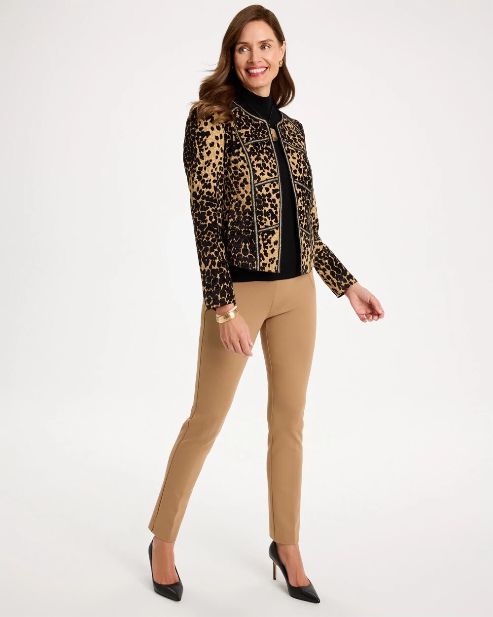 Leopard Jacquard Long Sleeve Jacket
