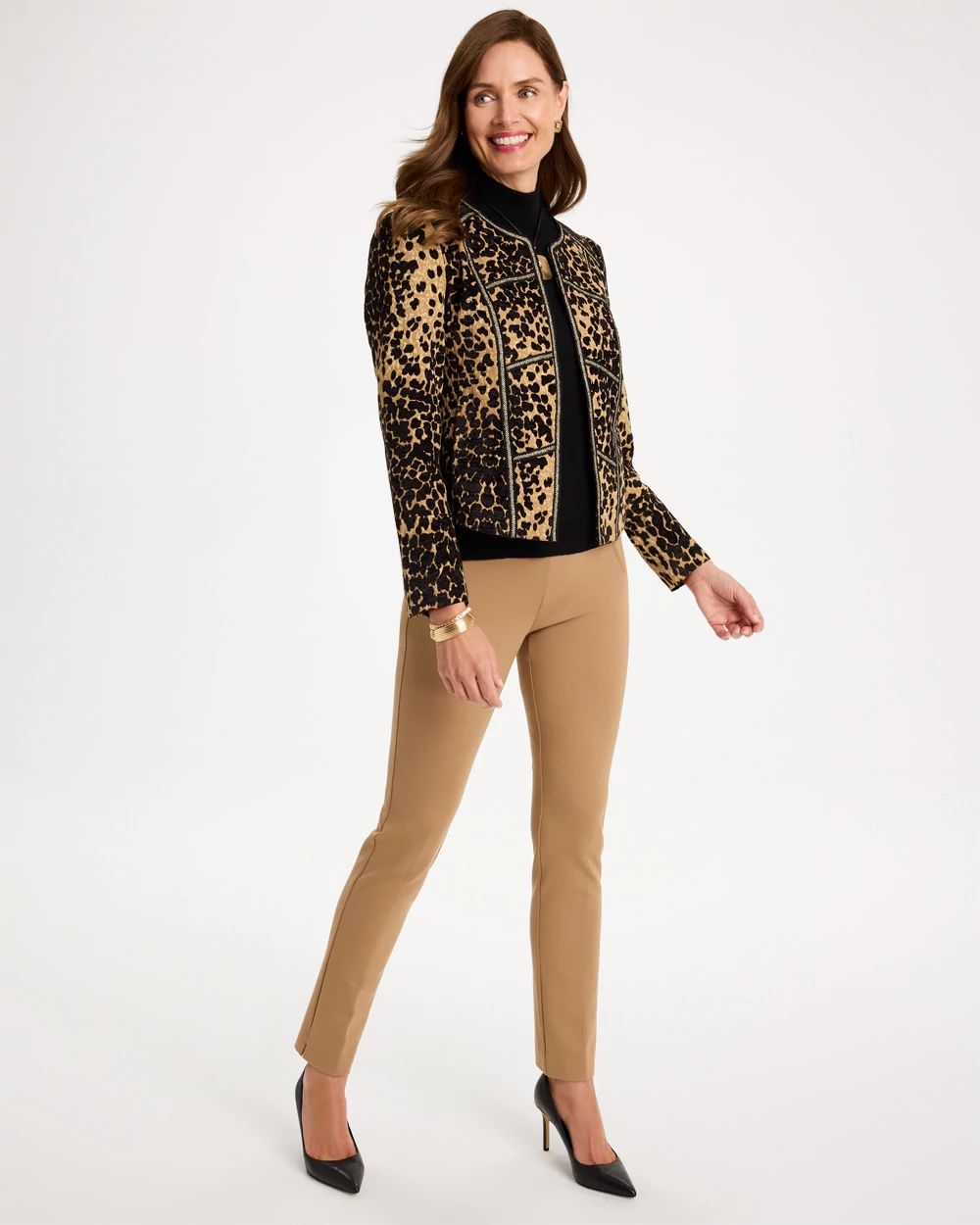 Leopard Jacquard Long Sleeve Jacket click to view larger image.