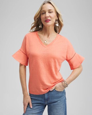 Linen Blend Flutter Sleeve Top