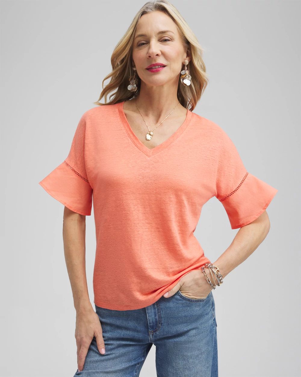 Linen Blend Flutter Sleeve Top