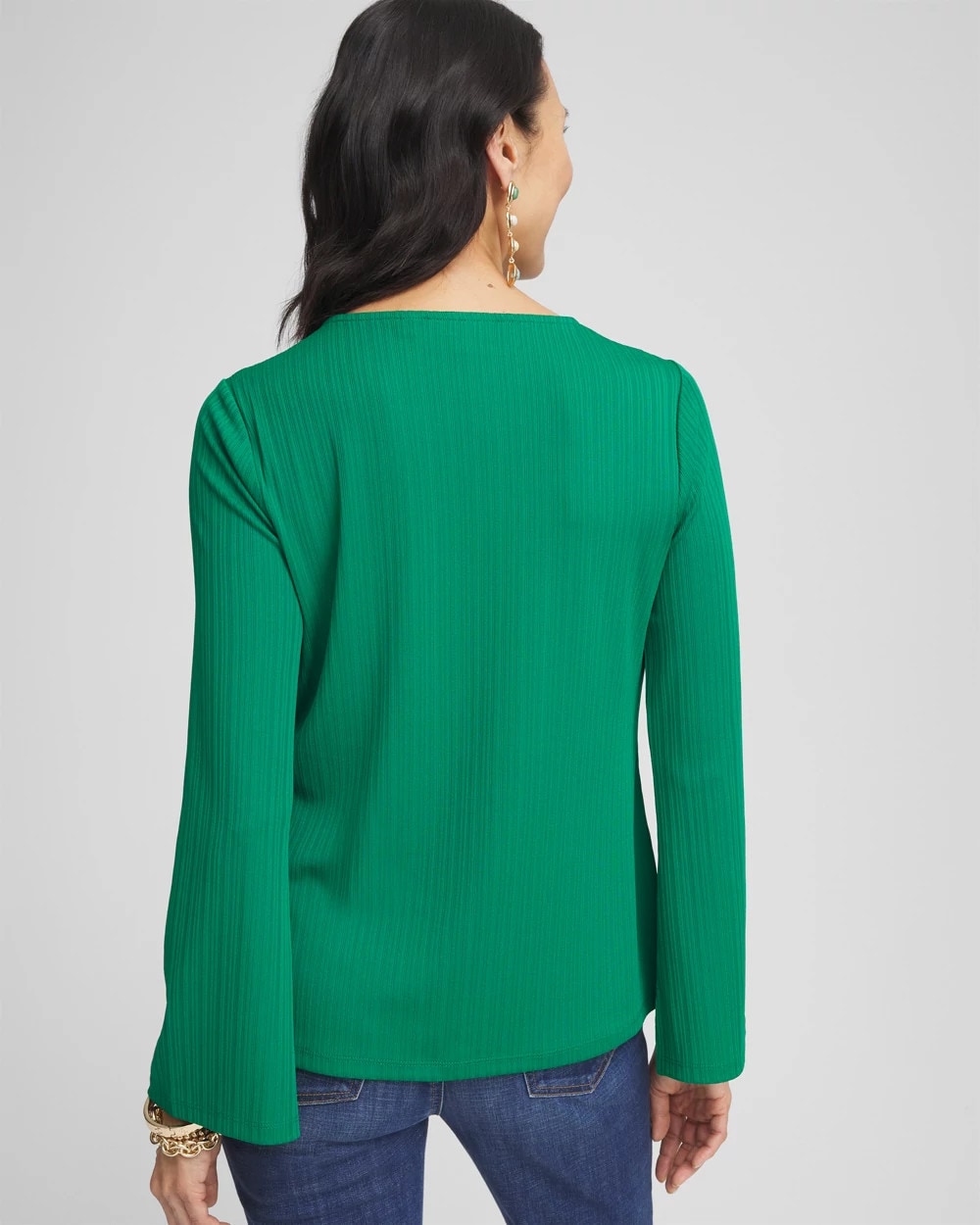 Ribbed Ruched-Neck Top