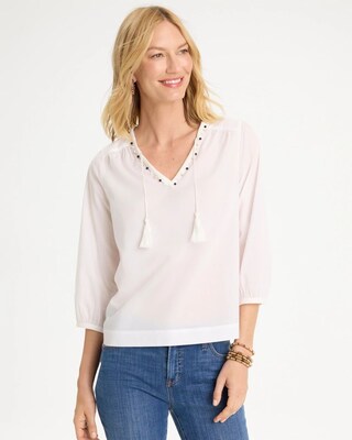 Cotton Hand Beaded Tie-Front Top