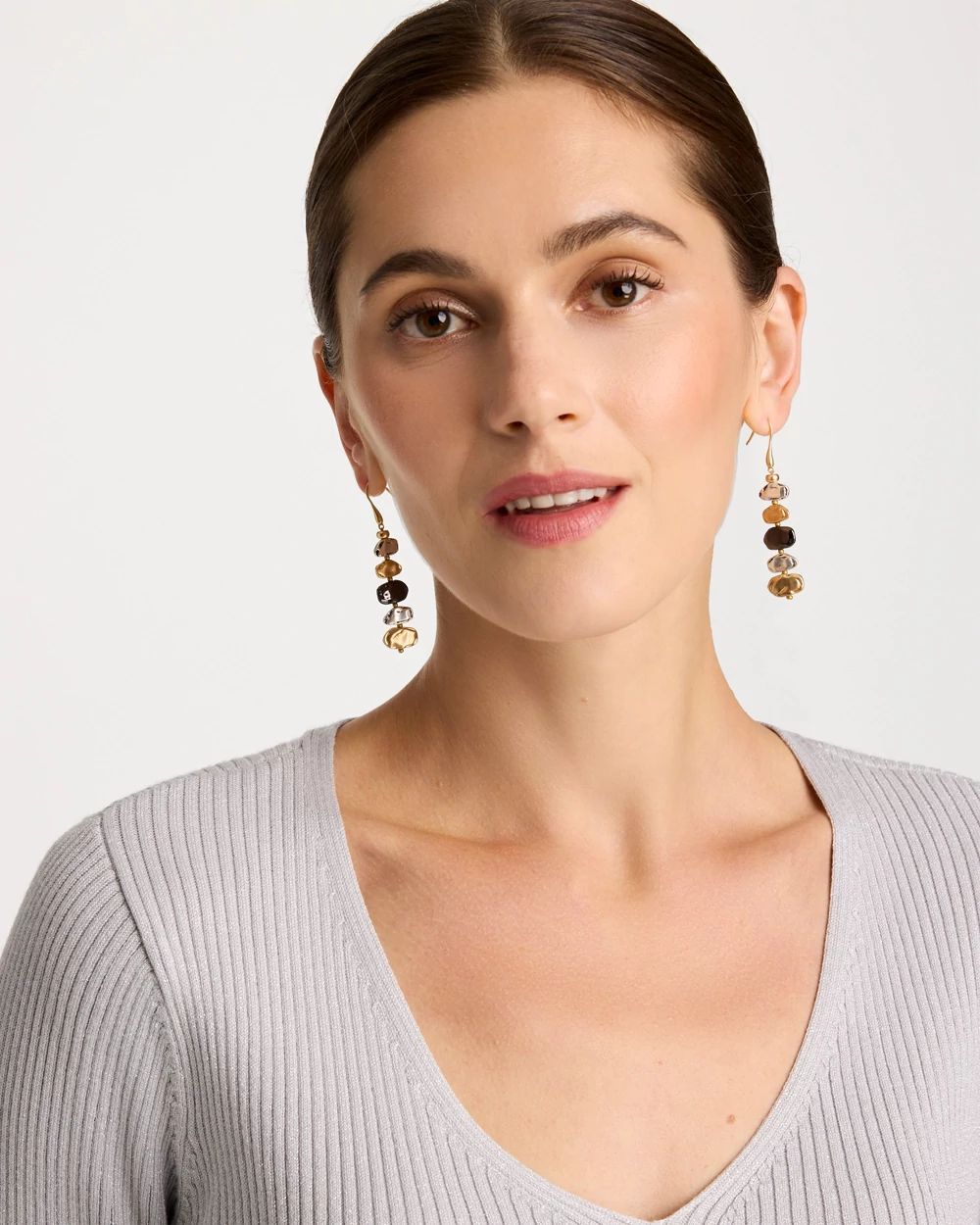 Tri-Tone Linear Drop Earrings click to view larger image.