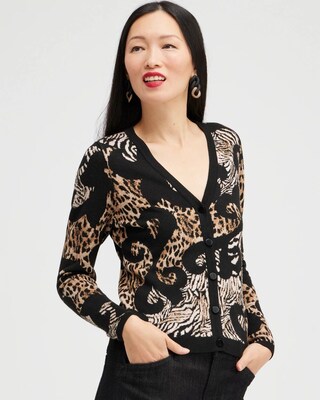 Jacquard Animal Print Cardigan Sweater