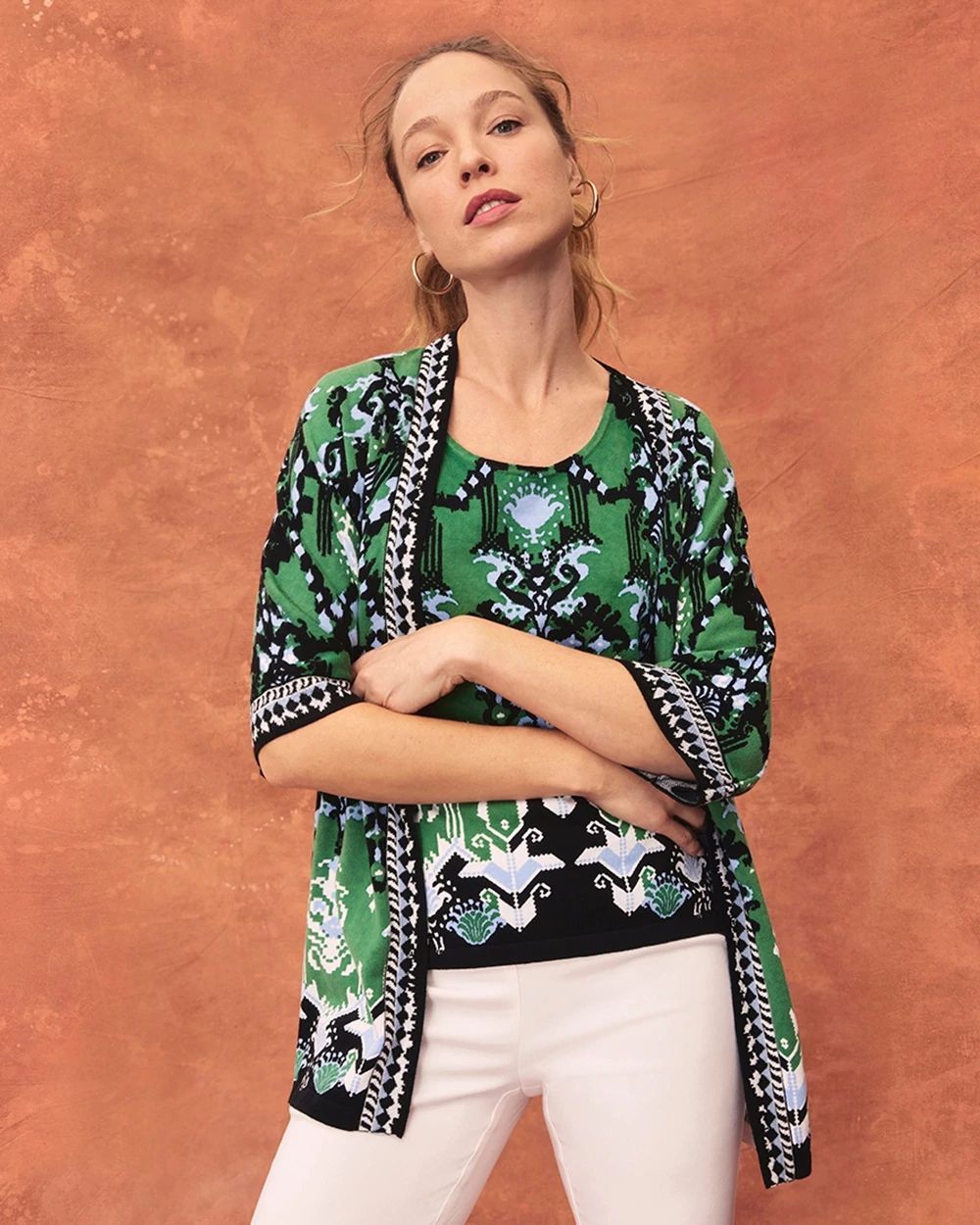 Linen-Blend Ikat Jacquard Kimono