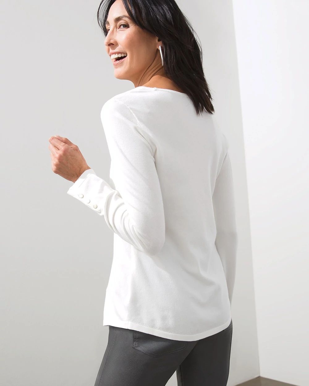Spun Rayon Button Detail Sweater