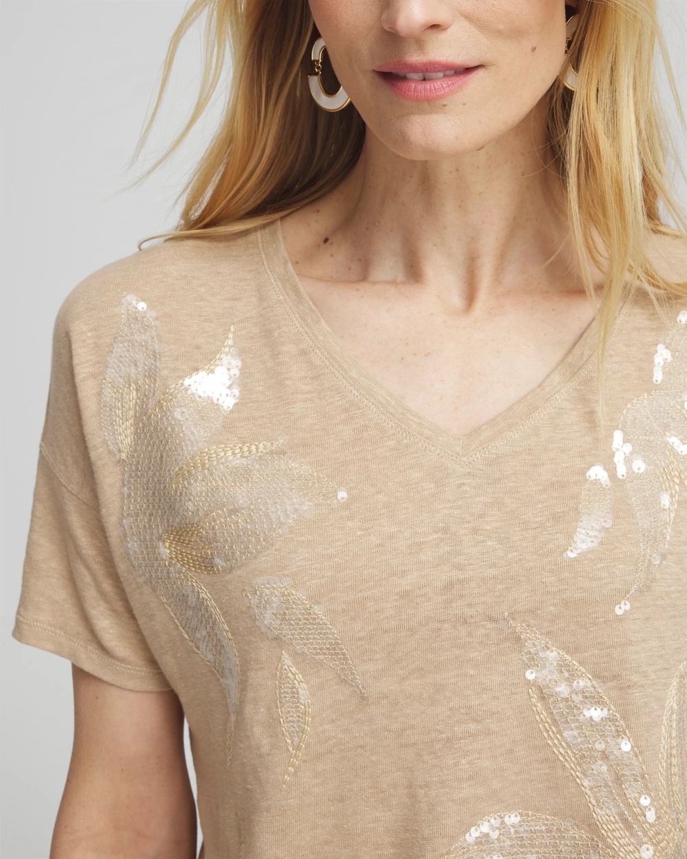 Neutral Sequin Embellished Tee