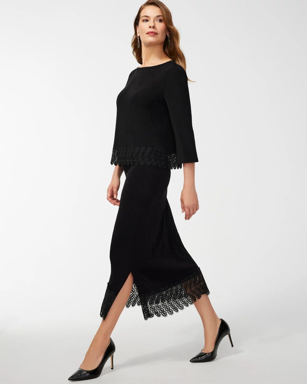 Petite Travelers Lace Hem Midi Skirt