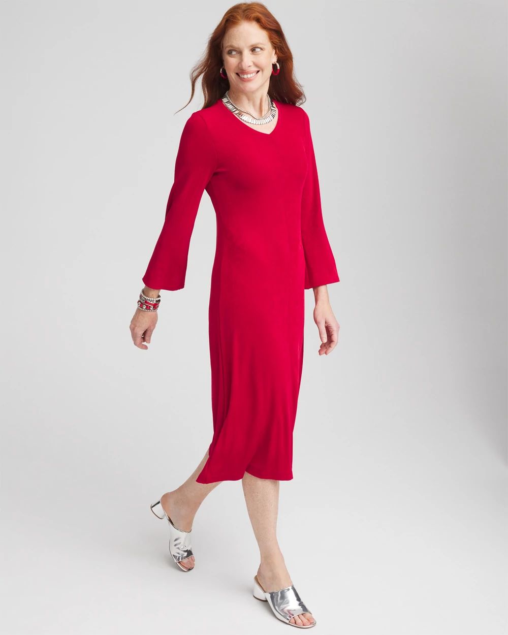 Travelers™ High V-Neck Bell Sleeve Dress