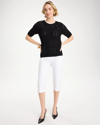 Pointelle Blanket-Stitch Pullover Sweater click to view larger image.