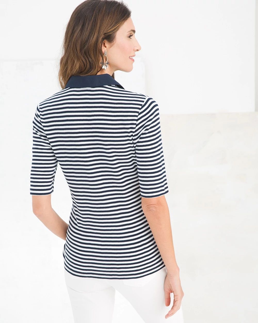 Striped Knit Polo Tee