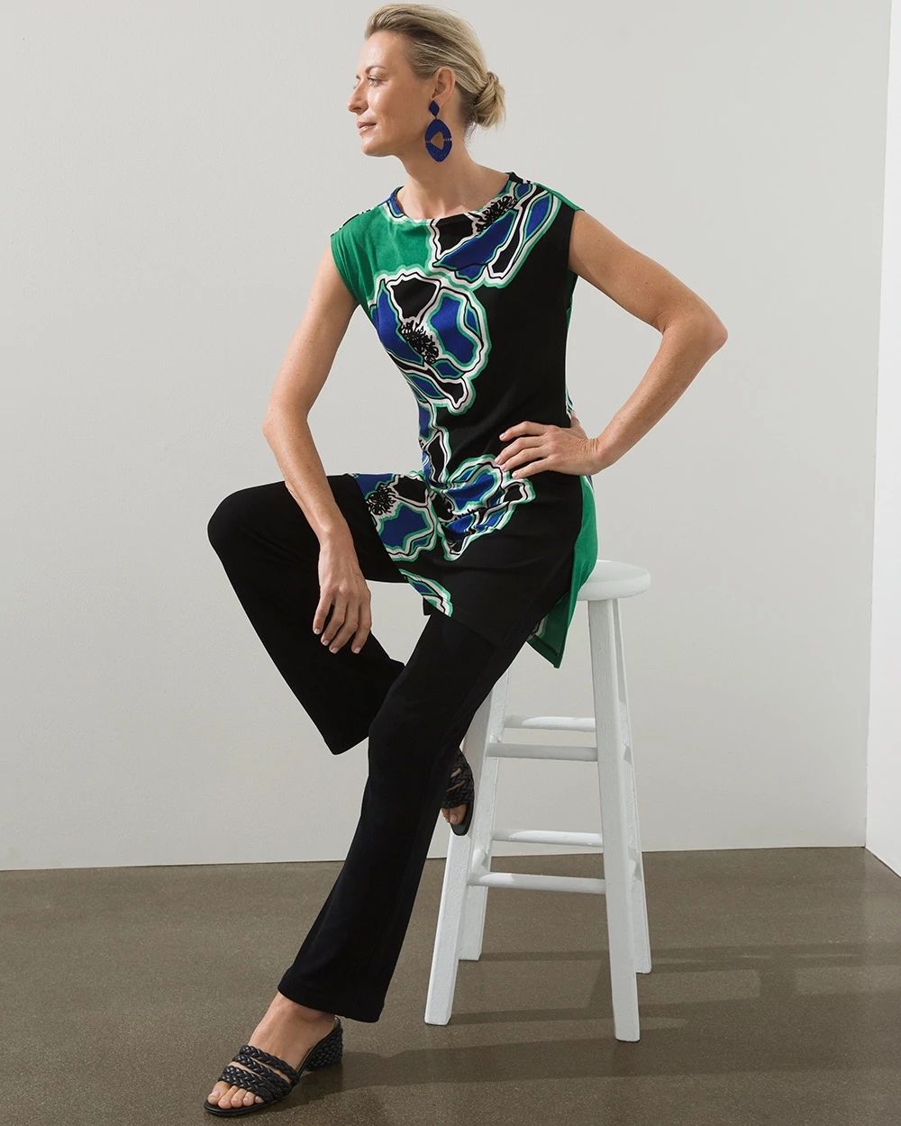 Travelers Placed Floral Cap Sleeve Tunic
