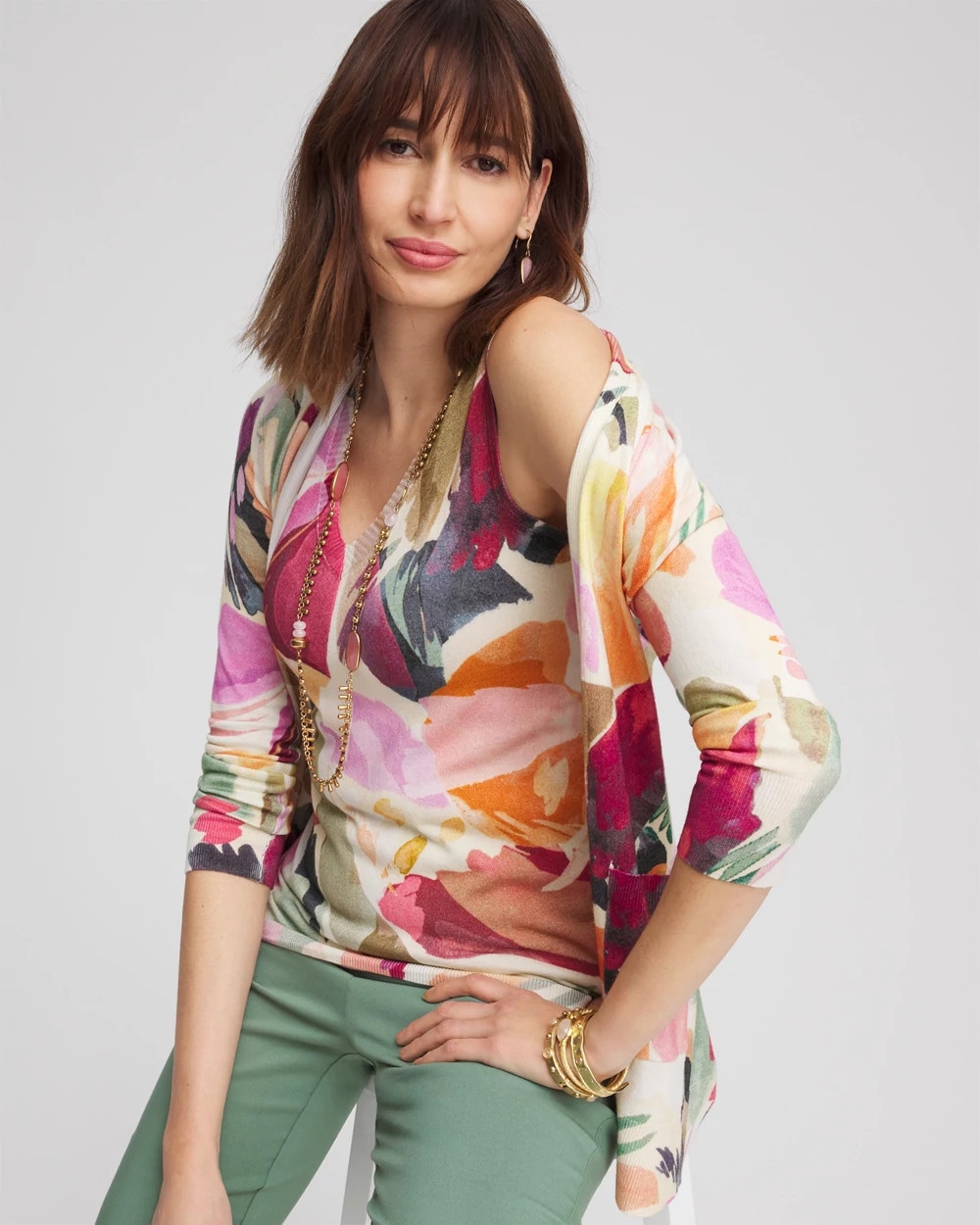 Floral Sleeveless V-Neck Sweater Tank