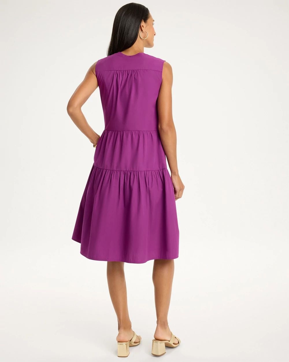 Poplin Cotton Smocked Sleeveless Dress click to view larger image.