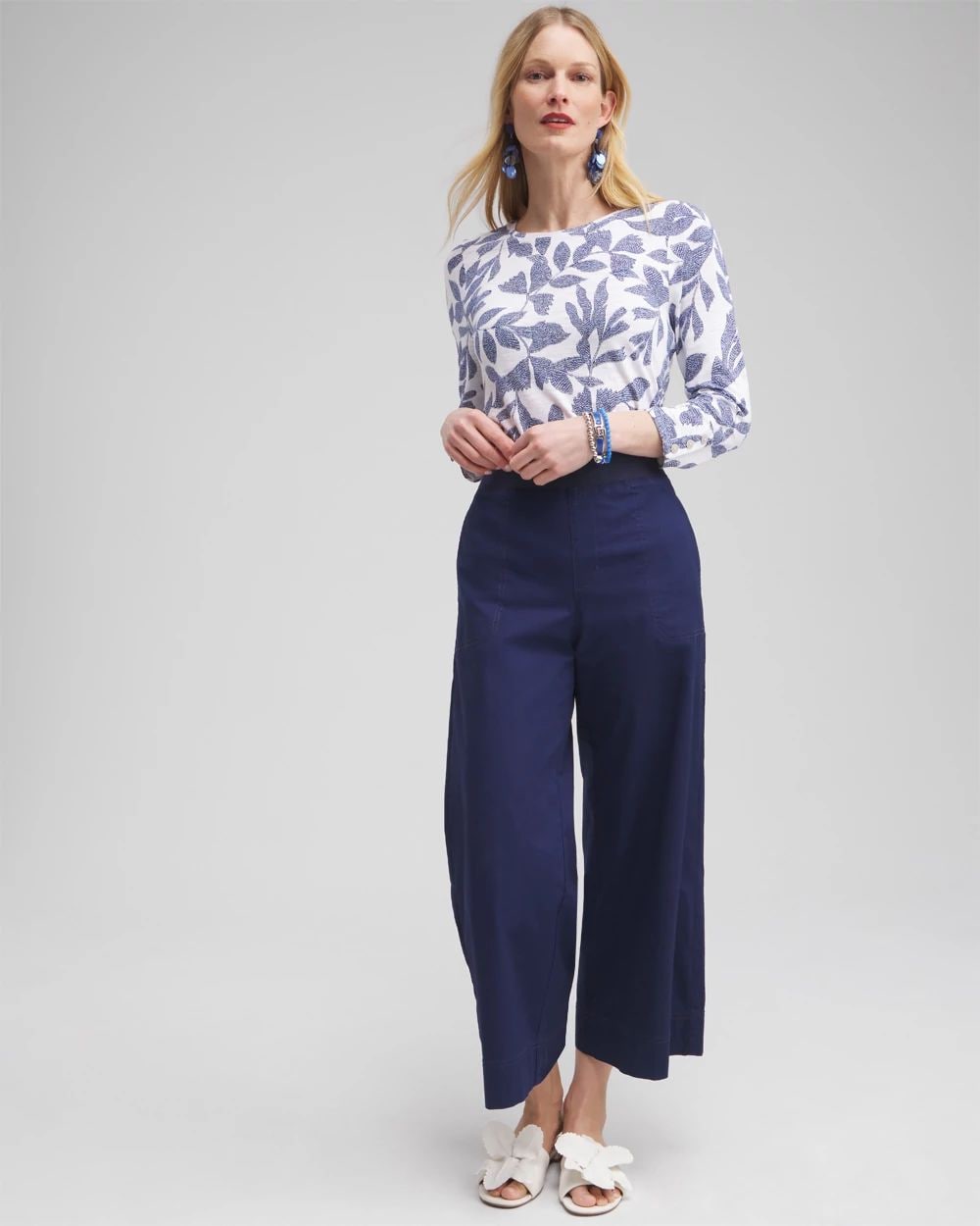 Leaf Print 3/4 Sleeve Button Tee click to view larger image.