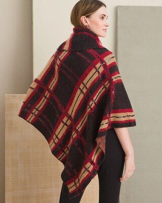 Sequined Plaid Cowlneck Poncho
