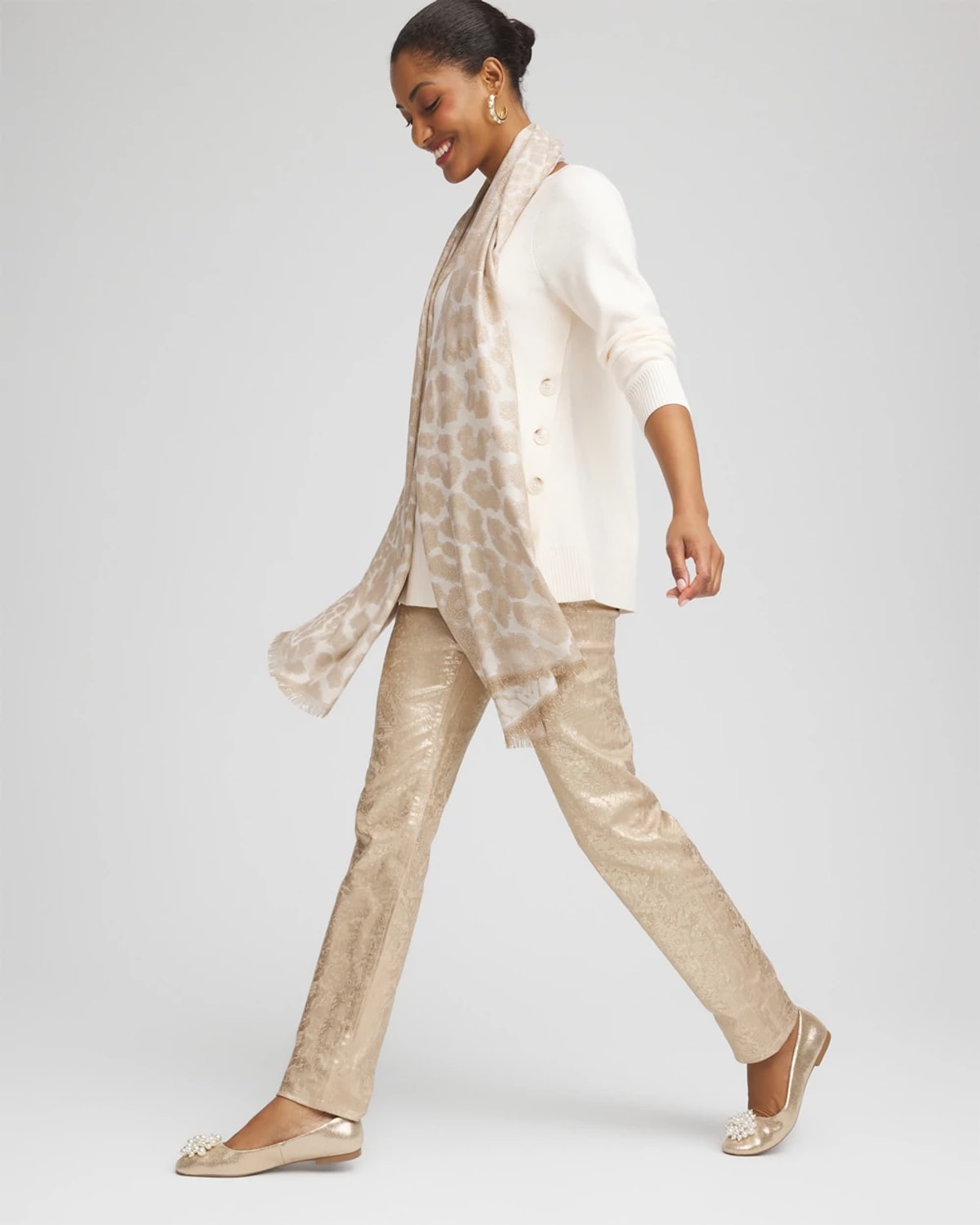 Chico's Ella Button Tunic Sweater In Cream In White