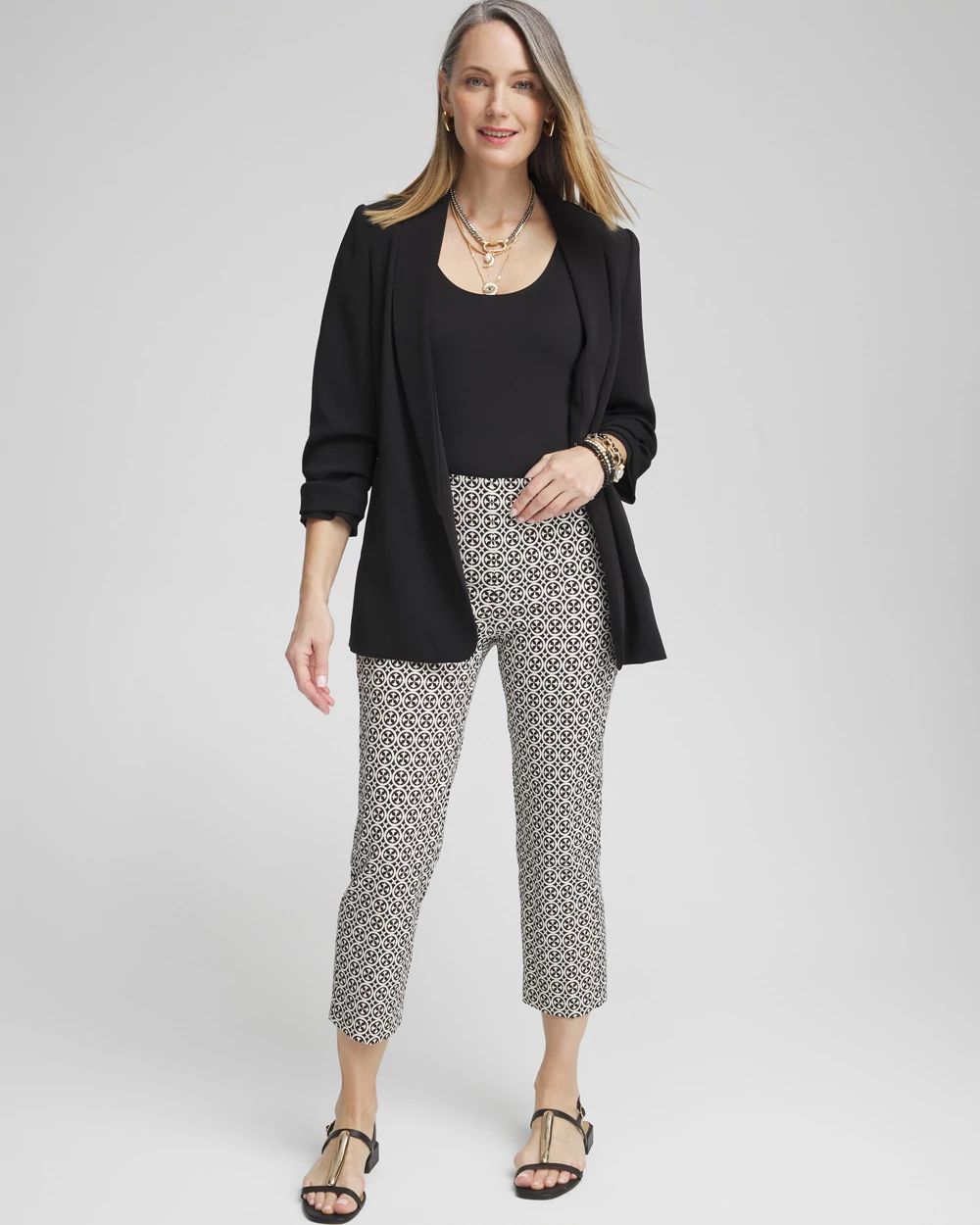 Juliet Tile Print Straight Cropped Pants