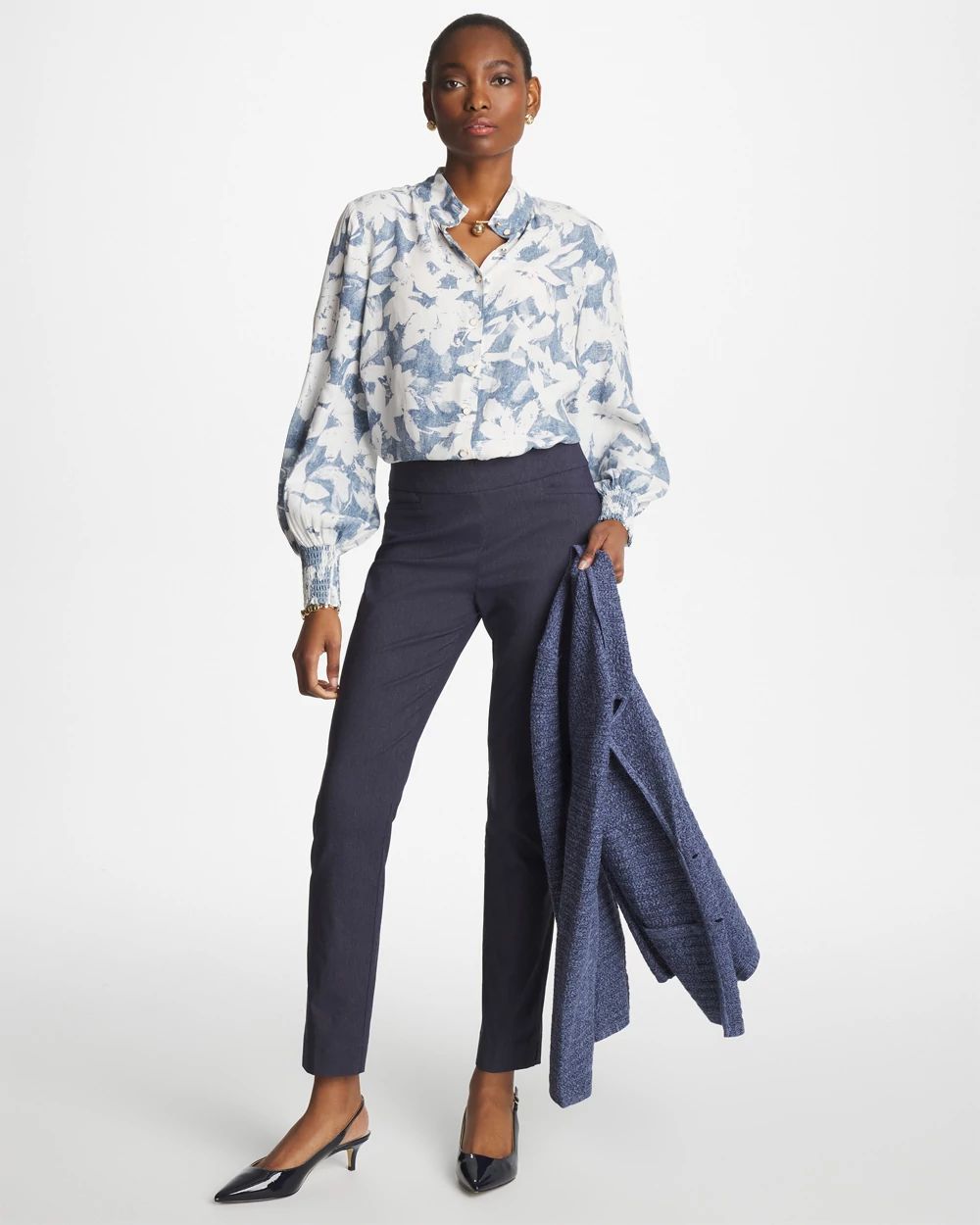 Faux Silk Mockneck Blouse