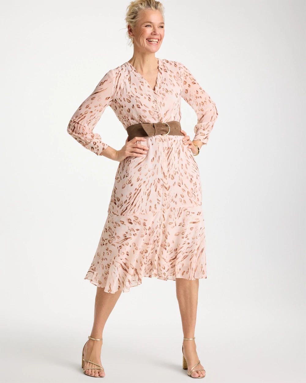 Cheetah Georgette Tie Shirtdress