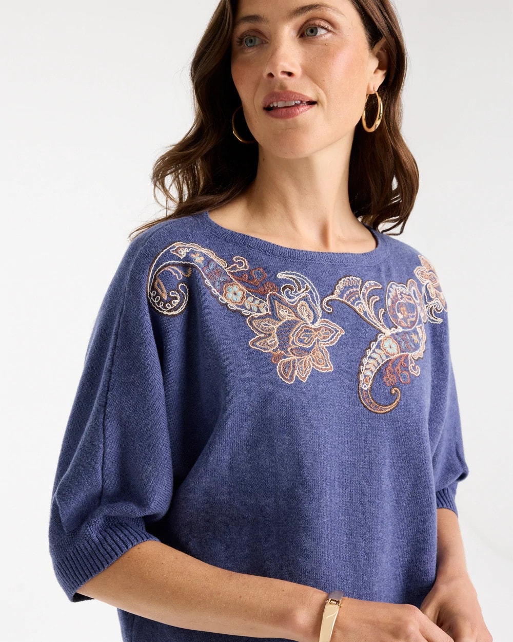 Cotton Embroidered Dolman Sweater