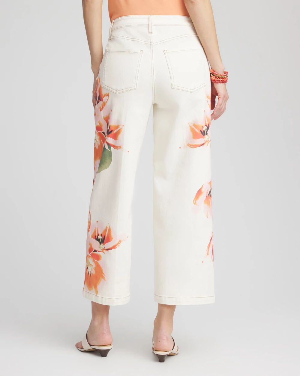 Petite Floral High-Rise Wide-Leg Cropped Jeans