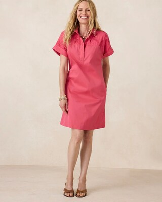 Popover Embroidered Poplin Dress