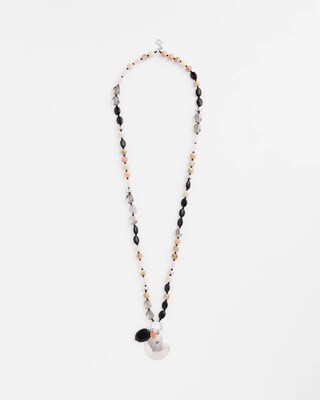 Silver Tone Beaded Charm Necklace click to view larger image.