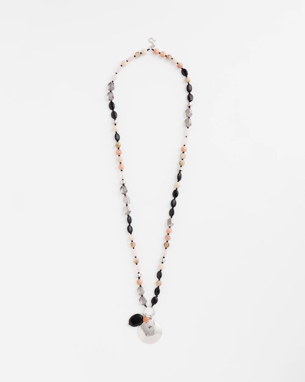 Silver Tone Beaded Charm Necklace click to view larger image.
