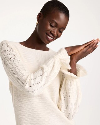 Pointelle Crochet-Lace Sleeve Pullover click to view larger image.