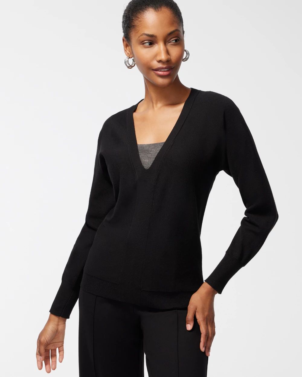 Caviar Bead V-Neck Pullover Sweater