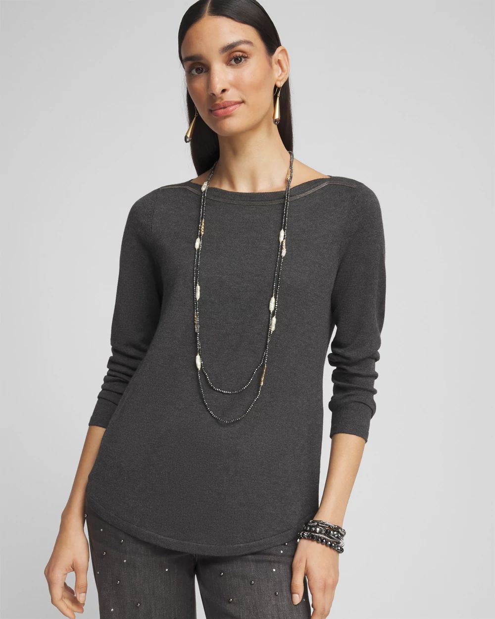 Caviar Bead Bateau Neck Sweater