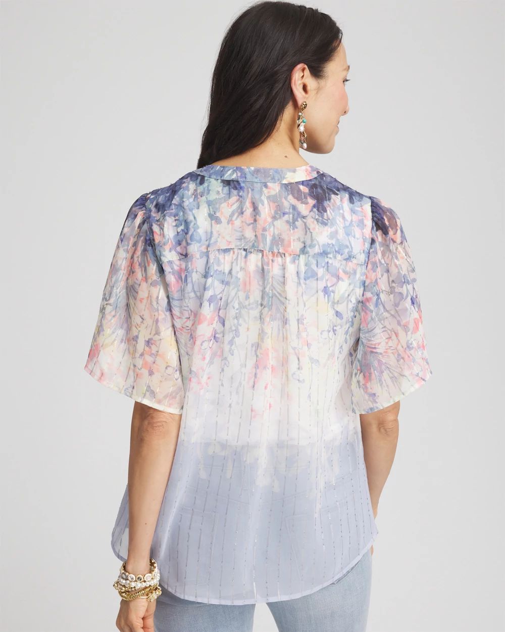 Jacquard Flutter-Sleeve Blouse