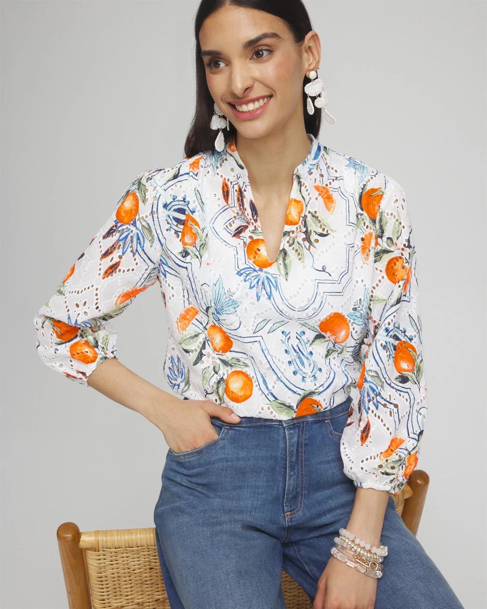 Tropical Eyelet Sleeve Shirt