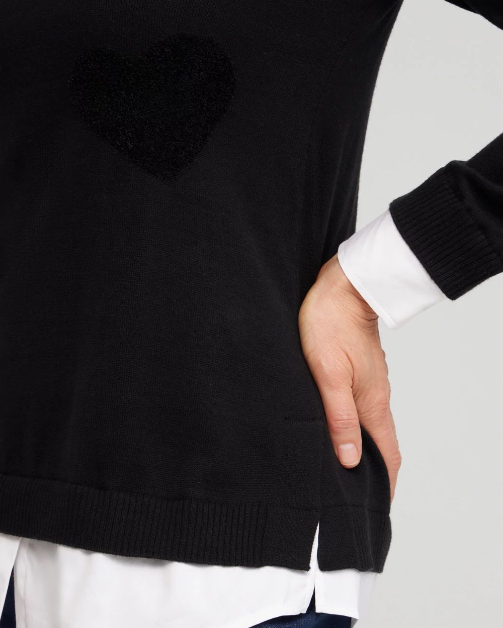 Heart Print Built-in Shirt Sweater