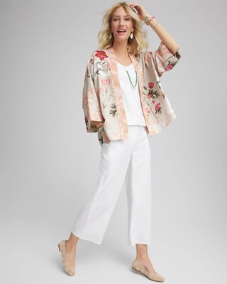 Ribbed Waist Linen Blend Straight-Leg Cropped Pants click to view larger image.