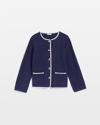 Blanket Stitch Crewneck Cardigan click to view larger image.