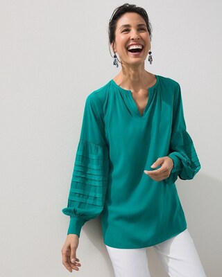 Pleated Long Sleeve Blouse