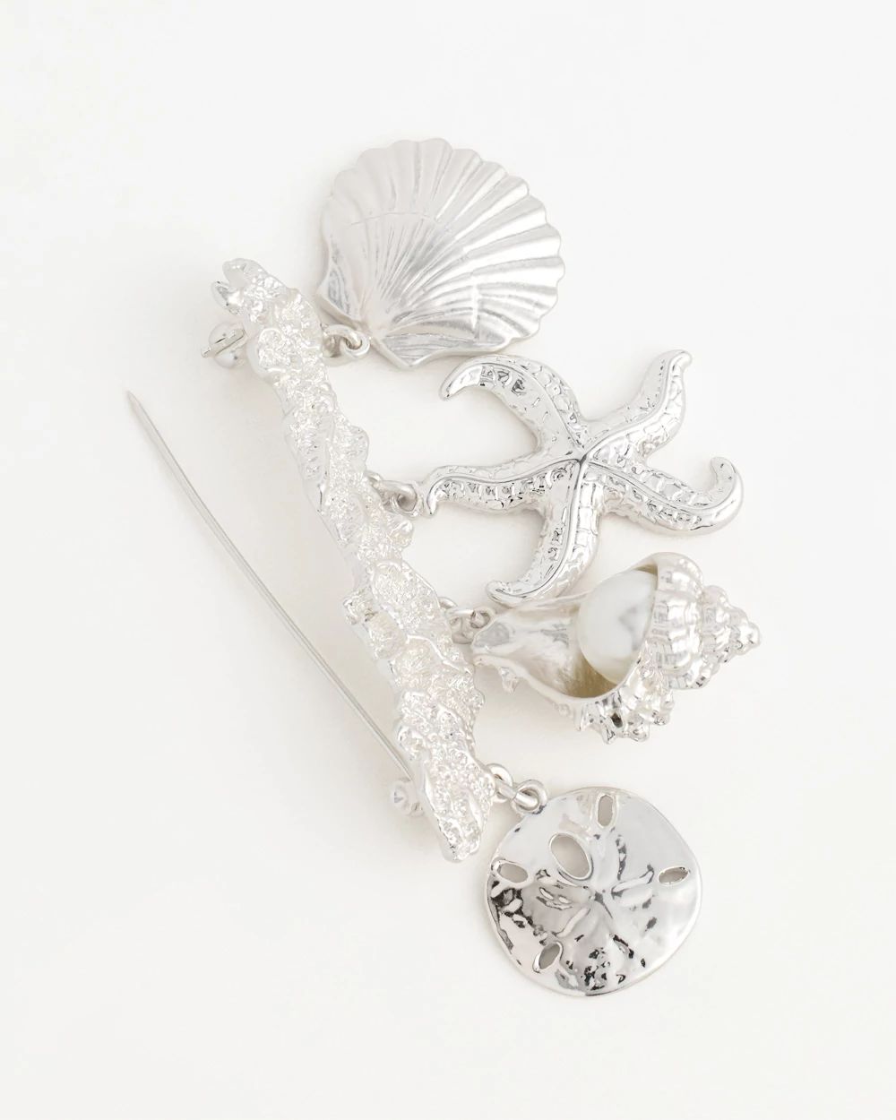 Silver Tone Seashell Bar Brooch