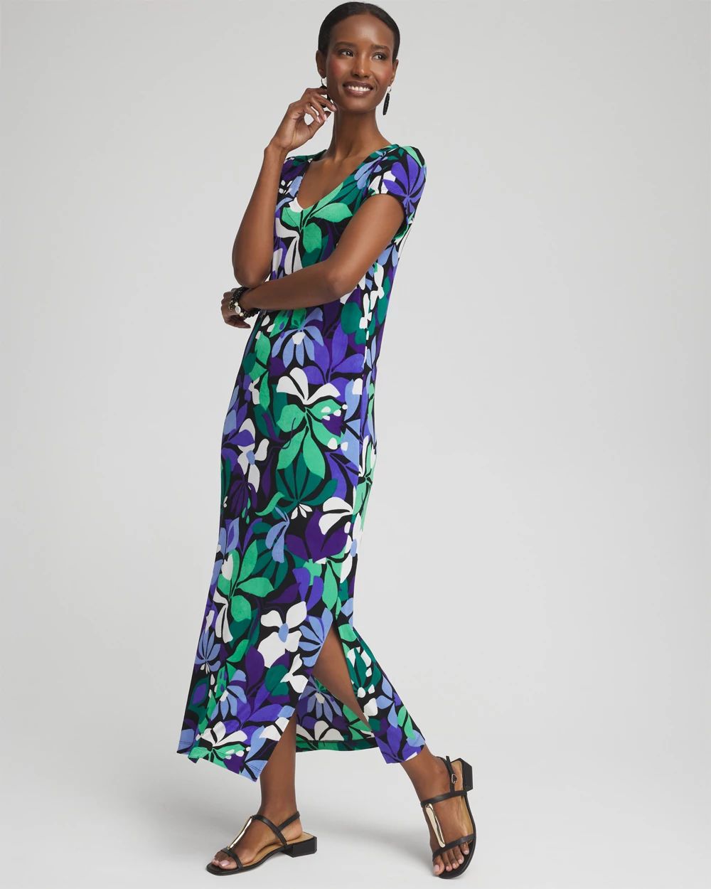 Petite Travelers™ Floral V-neck Maxi Dress