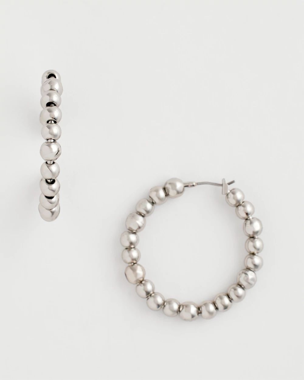 Silvertone Beaded Hoop Earrings
