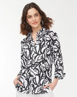 No Iron Linen 3/4 Sleeve Leaves Shirt